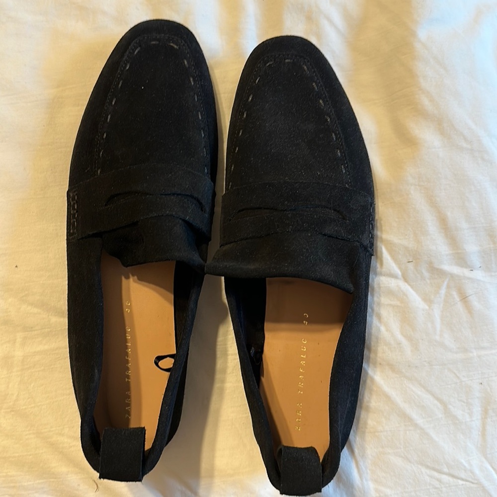 Zara black suede loafers